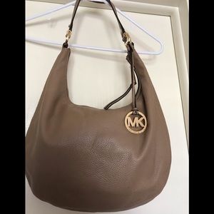 Michael Kors taupe pebbled leather handbag